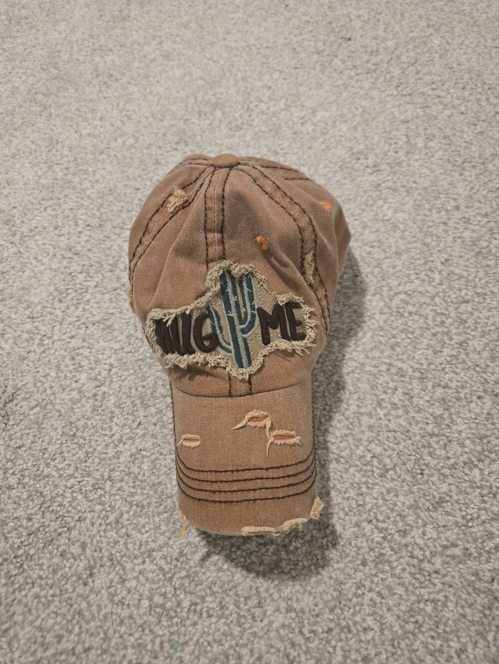 KBETHOS Vintage Hug Me Cactus Distressed Baseball Cap Brown Adjustable